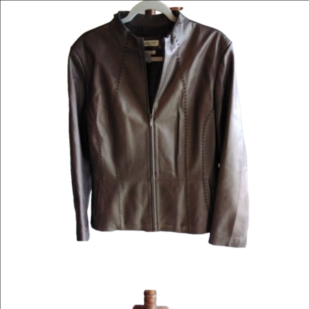 Women's Coldwater Creek Leather Jacket Size L Brown